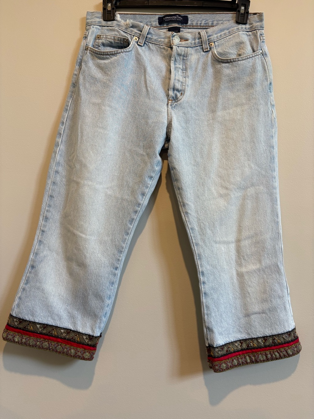 Vintage London Jean Y2K cropped button fly ribbon trim Jean size 10